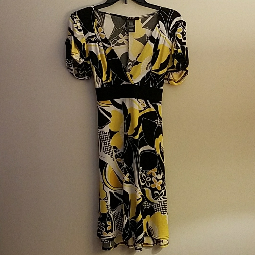 Cute Black and yellow Spring tie back dress SzL